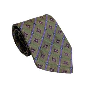 Robert Talbott Men’s Vintage Silk Necktie Handmade USA Green Purple Geometric